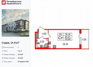 Продажа квартиры студии, 24.4 м2, Санкт-Петербург, муниципальный округ Пулковский Меридиан