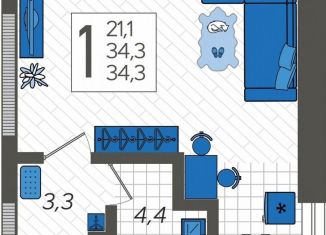 Продажа квартиры студии, 34.3 м2, Краснодарский край, улица Искры, 88к3