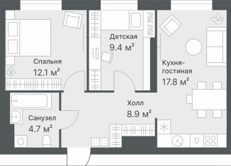 Продаю двухкомнатную квартиру, 52.9 м2, Тюмень