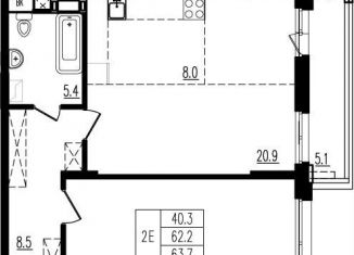 Продается 1-комнатная квартира, 63.8 м2, деревня Пирогово, улица Ильинского, 8, ЖК Пироговская Ривьера