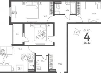 Продажа 3-комнатной квартиры, 86.3 м2, Липецкая область, улица Перова, 2Д