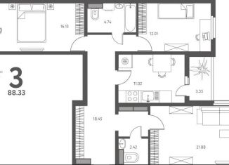 Продам трехкомнатную квартиру, 88.3 м2, Липецкая область, улица Перова, 2Д