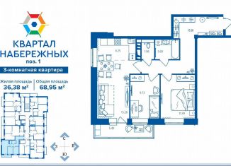 3-комнатная квартира на продажу, 69 м2, Брянск