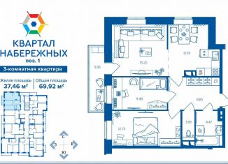 Трехкомнатная квартира на продажу, 69.9 м2, Брянская область