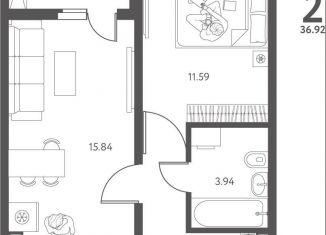 Продажа 1-ком. квартиры, 36.9 м2, Липецк, улица Перова, 2Д