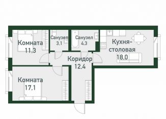 Продажа 2-комнатной квартиры, 66.1 м2, Челябинская область, Спортивная улица