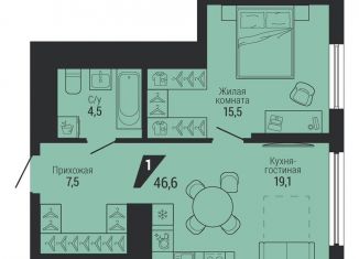 Однокомнатная квартира на продажу, 46.6 м2, Екатеринбург, Орджоникидзевский район