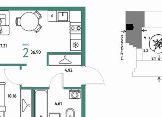 Продажа 2-комнатной квартиры, 36.9 м2, Екатеринбург, Шефская улица, 28, метро Проспект Космонавтов