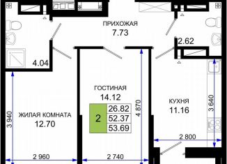 Продается 2-комнатная квартира, 53.7 м2, Ростов-на-Дону, Элеваторный переулок