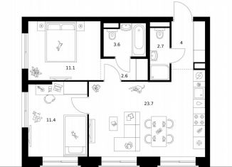 Продается двухкомнатная квартира, 59.1 м2, Москва, метро Мичуринский проспект