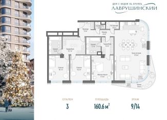 Продается 3-комнатная квартира, 160.6 м2, Москва