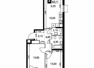 Продам 2-комнатную квартиру, 63.1 м2, Московская область