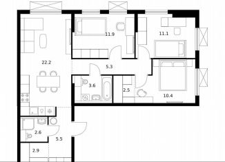 Продажа трехкомнатной квартиры, 78 м2, Московская область, жилой комплекс Томилинский Бульвар, 9-10-15