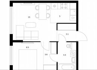 Продажа 1-комнатной квартиры, 39.6 м2, Москва, ЗАО, улица Ивана Франко, 20к2