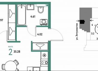 2-ком. квартира на продажу, 35.3 м2, Екатеринбург, Шефская улица, 28