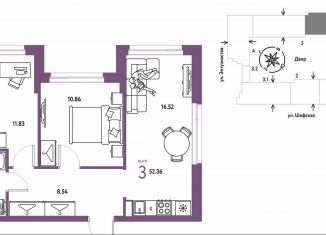 Продаю трехкомнатную квартиру, 52.4 м2, Екатеринбург, Шефская улица, 28, метро Проспект Космонавтов