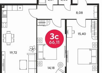 Продаю 2-комнатную квартиру, 66.1 м2, Ростов-на-Дону