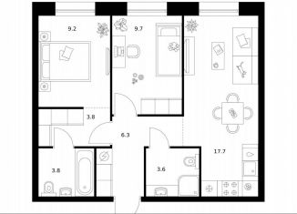 Продается 2-комнатная квартира, 54.1 м2, Санкт-Петербург, муниципальный округ Гавань