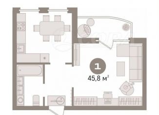 1-ком. квартира на продажу, 45.8 м2, Тюмень, улица Пермякова, 88, ЖК Домостроитель