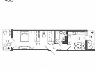 Продается 1-комнатная квартира, 48.8 м2, Санкт-Петербург, Московский район, Черниговская улица, 17