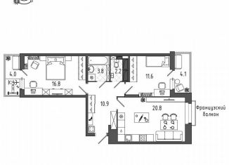 Продается 2-ком. квартира, 69.3 м2, Санкт-Петербург, Московский район, Черниговская улица, 17