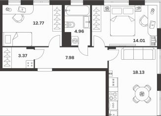 Продам 2-комнатную квартиру, 61.2 м2, Тула