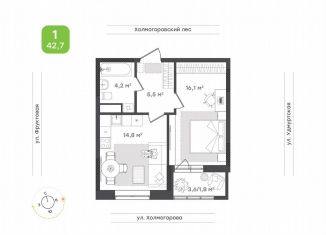 Продам 1-ком. квартиру, 42.7 м2, Ижевск, Октябрьский район, улица Холмогорова, 109