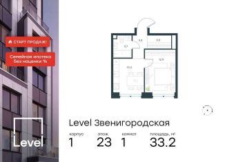 Продажа 1-комнатной квартиры, 33.2 м2, Москва, жилой комплекс Левел Звенигородская, к1, станция Хорошёво