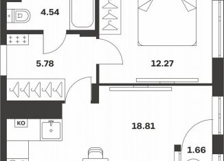 Продается 1-комнатная квартира, 43.1 м2, Тула