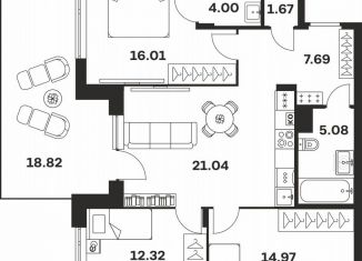 Трехкомнатная квартира на продажу, 101.6 м2, Тула, Центральный территориальный округ