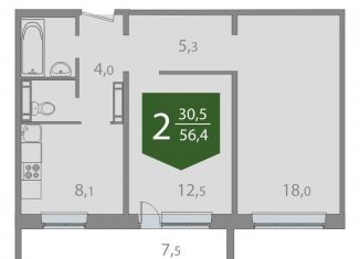 Продается 2-комнатная квартира, 56.4 м2, Томская область