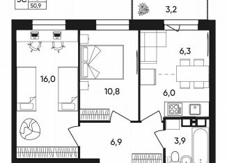 Продается 2-ком. квартира, 50.9 м2, Пермь, Белозёрская улица, 30А