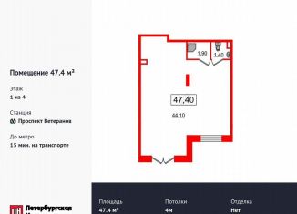 Продажа помещения свободного назначения, 47.4 м2, Санкт-Петербург, проспект Ветеранов, 206, метро Проспект Ветеранов