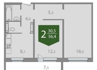 Продам 2-ком. квартиру, 56.4 м2, Томская область