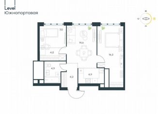 Продам трехкомнатную квартиру, 55.8 м2, Москва, жилой комплекс Левел Южнопортовая, 3