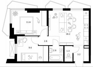 Продается двухкомнатная квартира, 49.4 м2, Москва, район Очаково-Матвеевское