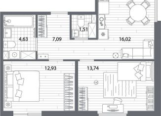 Продажа 2-комнатной квартиры, 56.8 м2, Санкт-Петербург, муниципальный округ Пискарёвка