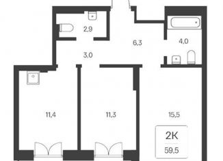 Продается 2-комнатная квартира, 59.5 м2, Новосибирск, улица Брестская Горка