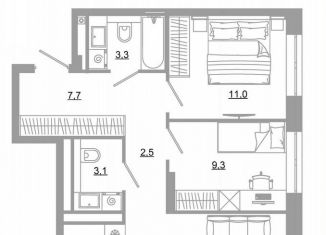 2-ком. квартира на продажу, 56.2 м2, Екатеринбург, метро Чкаловская